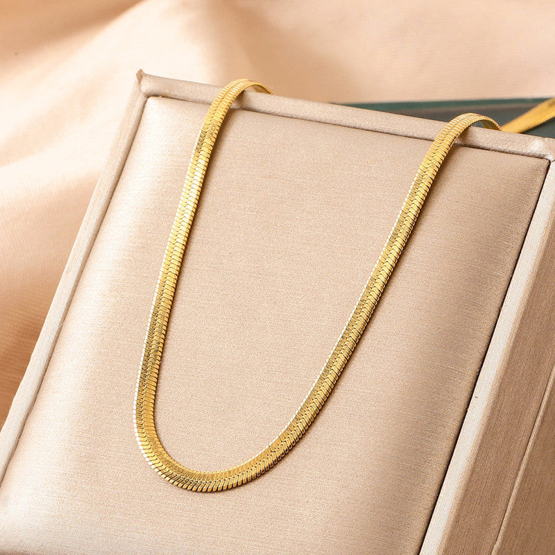 Jewels Galaxy Gold Plated Anti Tarnish Stainless Steel Flat Snake Chain Necklace