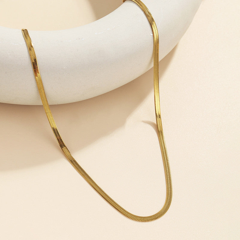 Jewels Galaxy Gold Plated Anti Tarnish Stainless Steel Flat Snake Chain Necklace