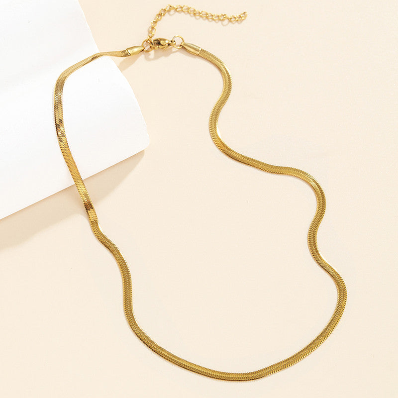 Jewels Galaxy Gold Plated Anti Tarnish Stainless Steel Flat Snake Chain Necklace