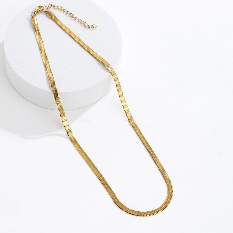 Jewels Galaxy Gold Plated Anti Tarnish Stainless Steel Flat Snake Chain Necklace