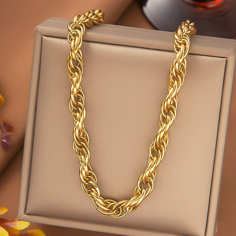 Jewels Galaxy Gold Plated Anti Tarnish Stainless Steel Thick Chain Rope Style Necklace