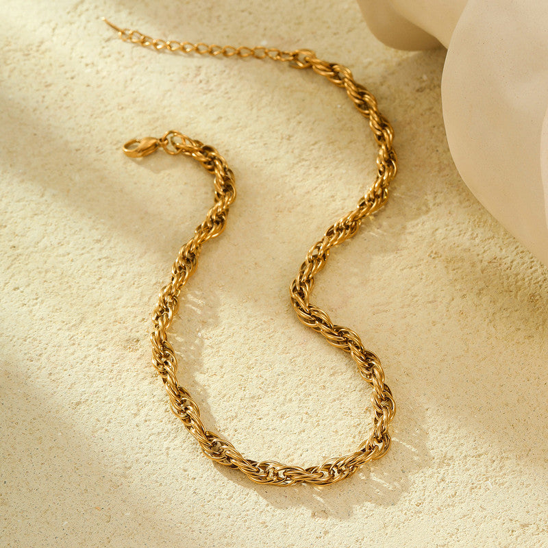 Jewels Galaxy Gold Plated Anti Tarnish Stainless Steel Thick Chain Rope Style Necklace