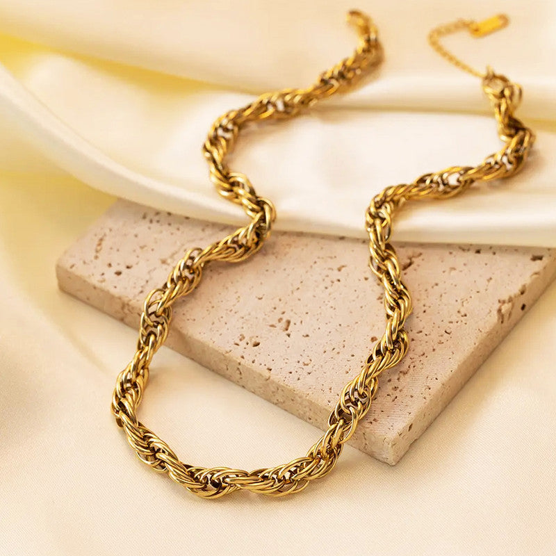 Jewels Galaxy Gold Plated Anti Tarnish Stainless Steel Thick Chain Rope Style Necklace