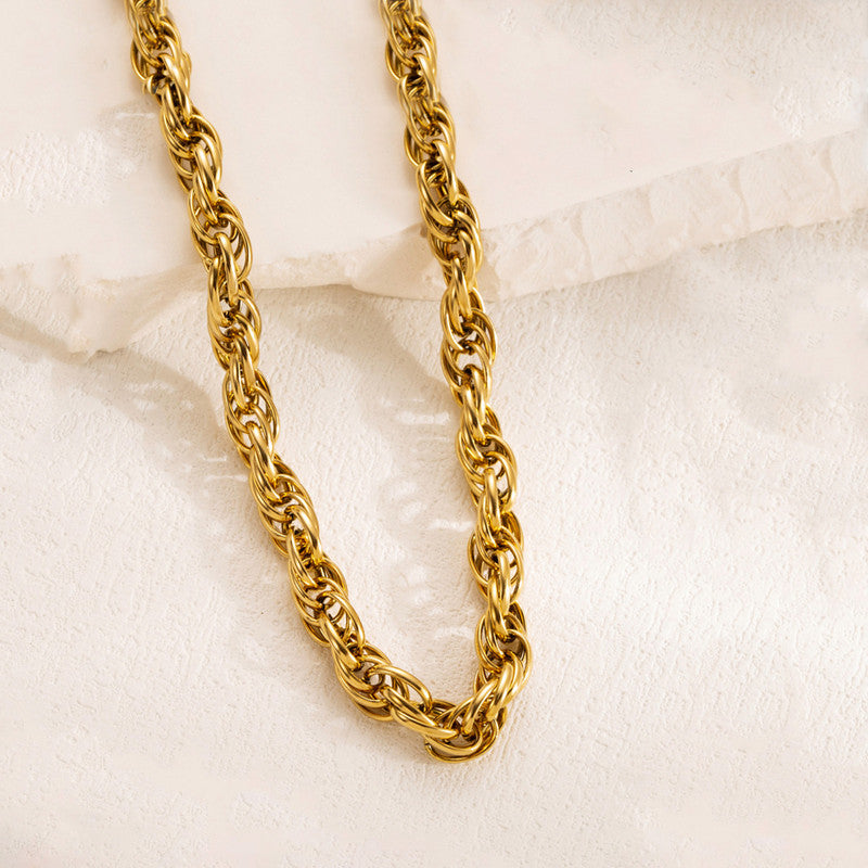 Jewels Galaxy Gold Plated Anti Tarnish Stainless Steel Thick Chain Rope Style Necklace