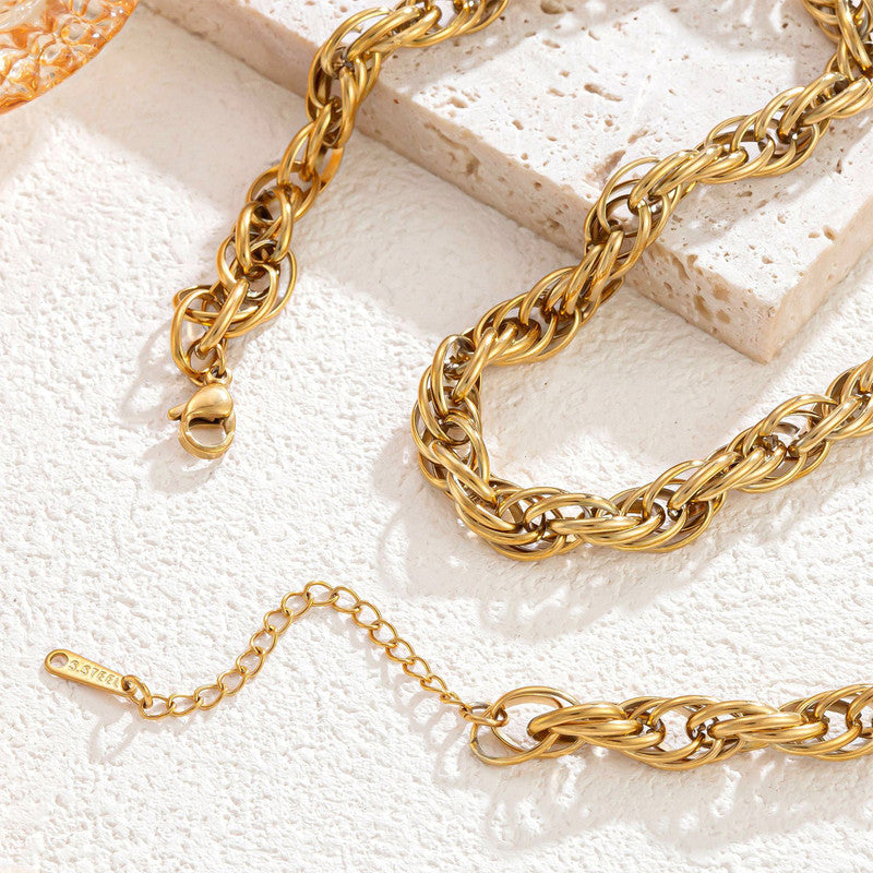 Jewels Galaxy Gold Plated Anti Tarnish Stainless Steel Thick Chain Rope Style Necklace