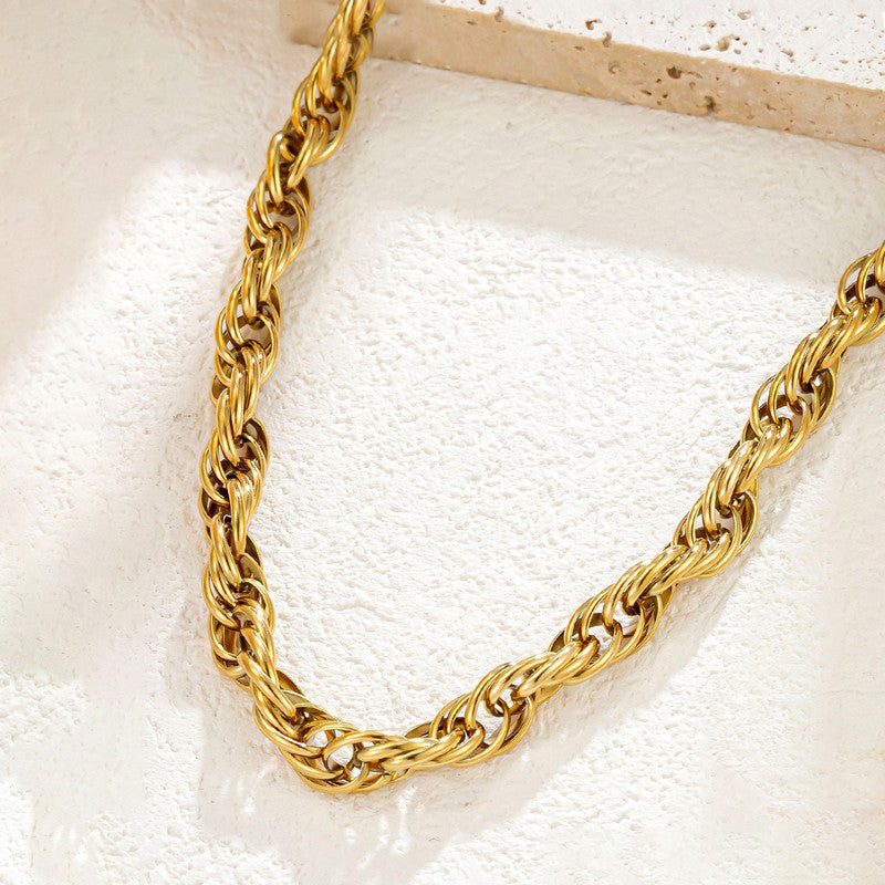 Jewels Galaxy Gold Plated Anti Tarnish Stainless Steel Thick Chain Rope Style Necklace