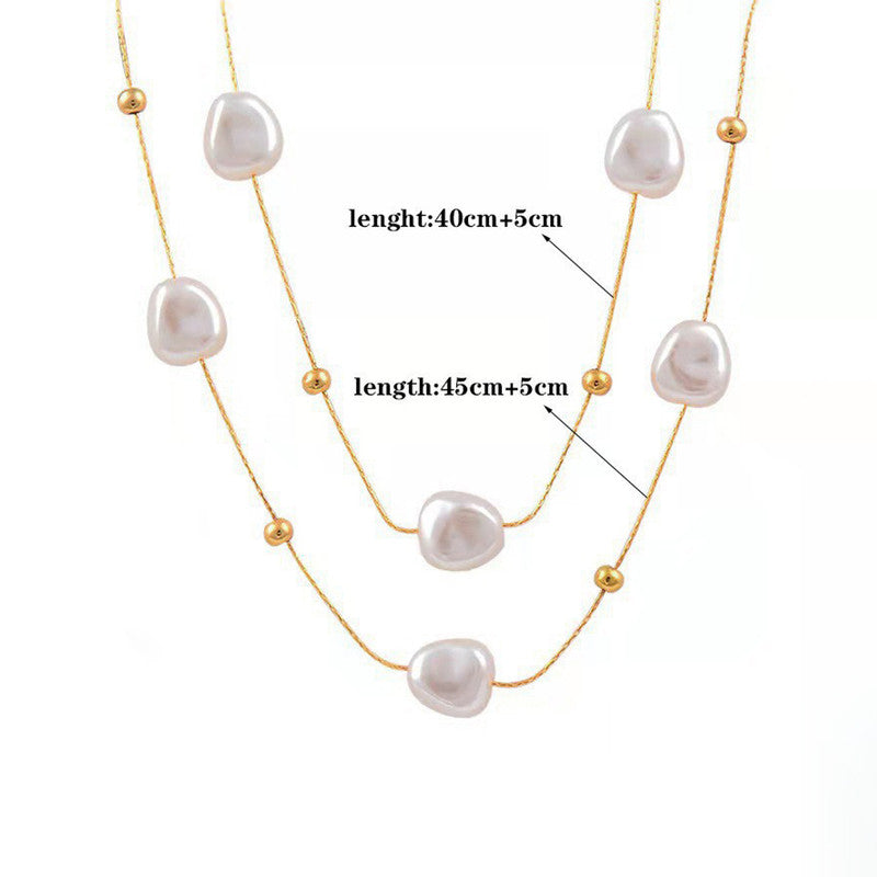 Jewels Galaxy Gold Plated Anti Tarnish Stainless Steel Pearl Studded Layered Necklace