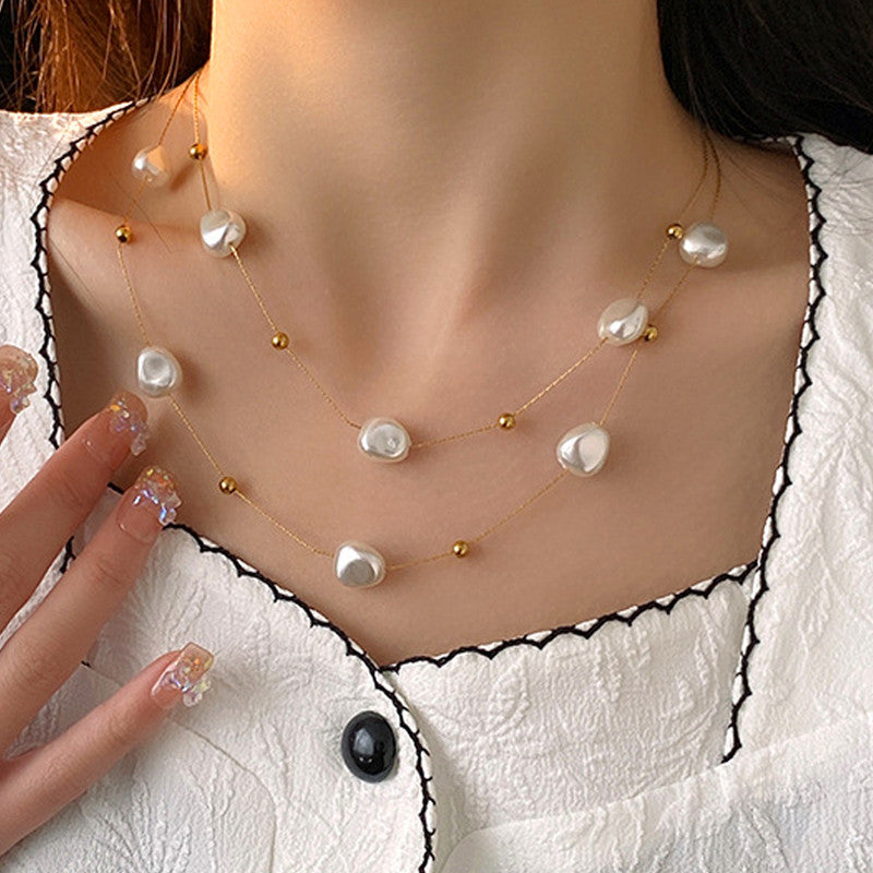 Jewels Galaxy Gold Plated Anti Tarnish Stainless Steel Pearl Studded Layered Necklace