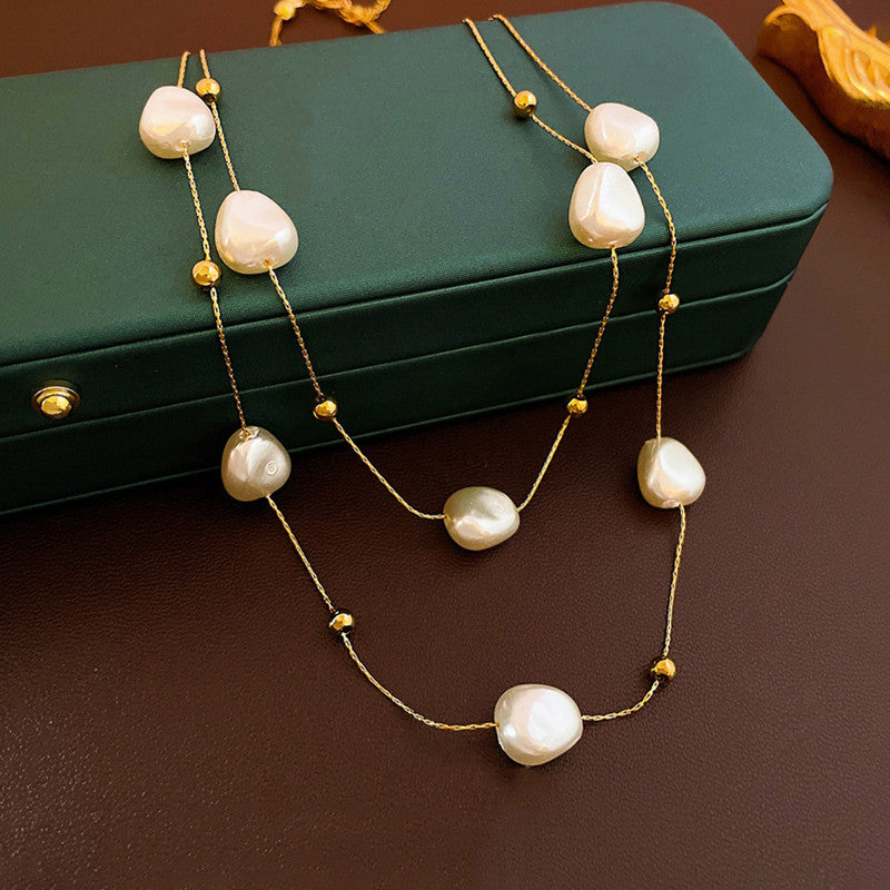 Jewels Galaxy Gold Plated Anti Tarnish Stainless Steel Pearl Studded Layered Necklace