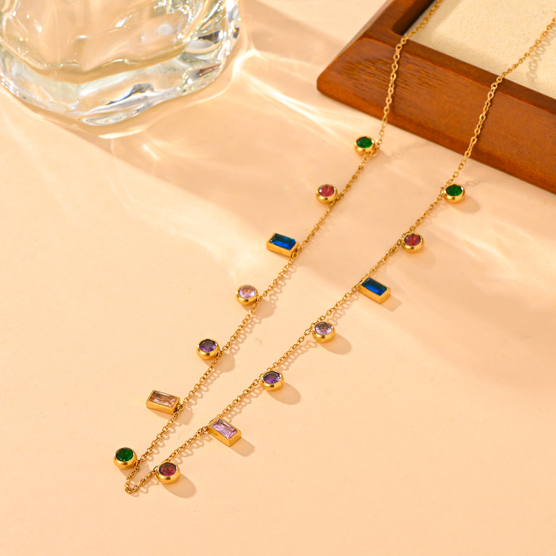 Jewels Galaxy Gold Plated Anti Tarnish Stainless Steel Multicolour Geometrical Necklace