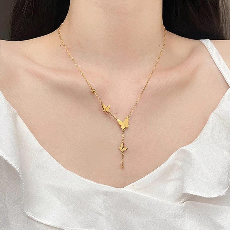 Jewels Galaxy Gold-Plated Anti Tarnish Butterfly Themed Pendant
