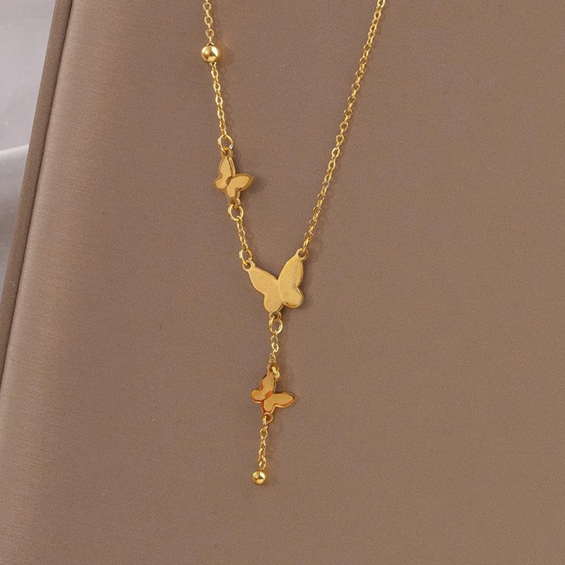 Jewels Galaxy Gold-Plated Anti Tarnish Butterfly Themed Pendant