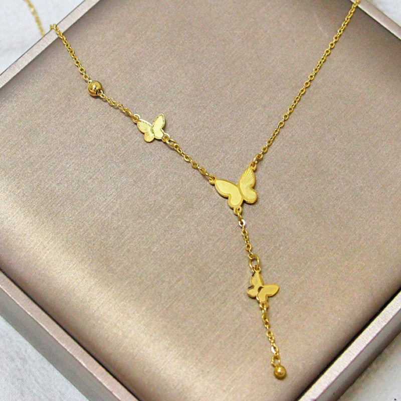 Jewels Galaxy Gold-Plated Anti Tarnish Butterfly Themed Pendant