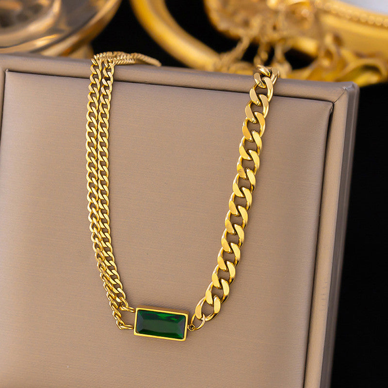 Jewels Galaxy Gold-Plated Anti Tarnish Green Geometric Pendant