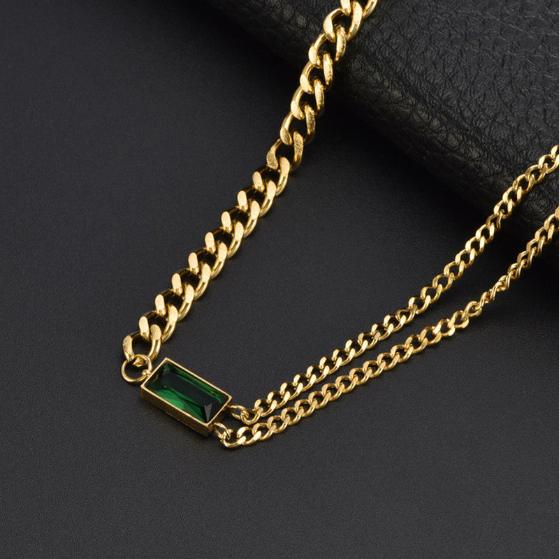Jewels Galaxy Gold-Plated Anti Tarnish Green Geometric Pendant