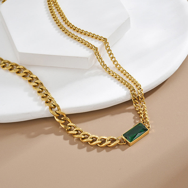 Jewels Galaxy Gold-Plated Anti Tarnish Green Geometric Pendant