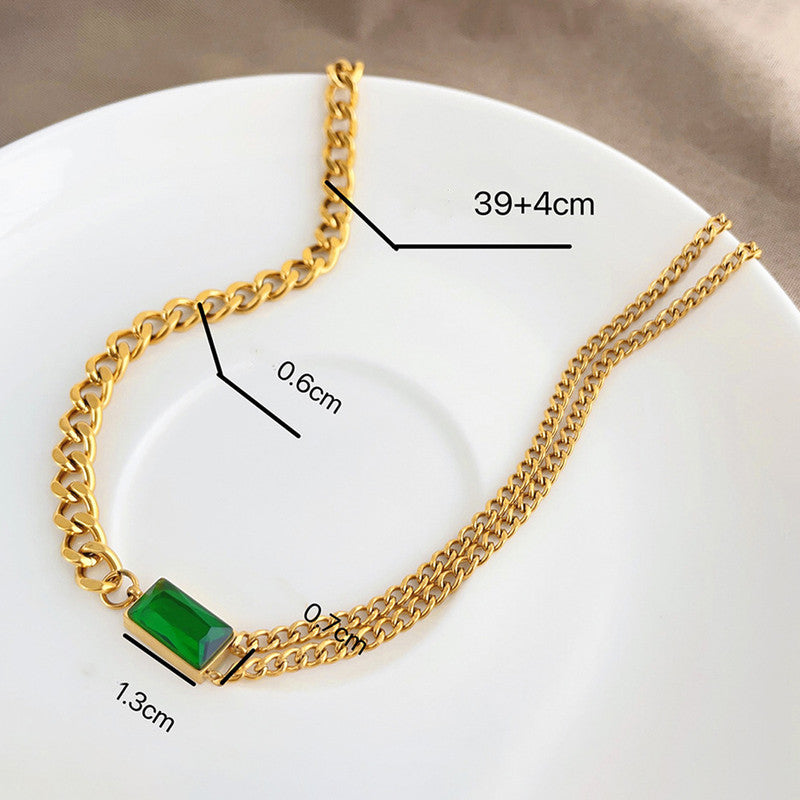 Jewels Galaxy Gold-Plated Anti Tarnish Green Geometric Pendant