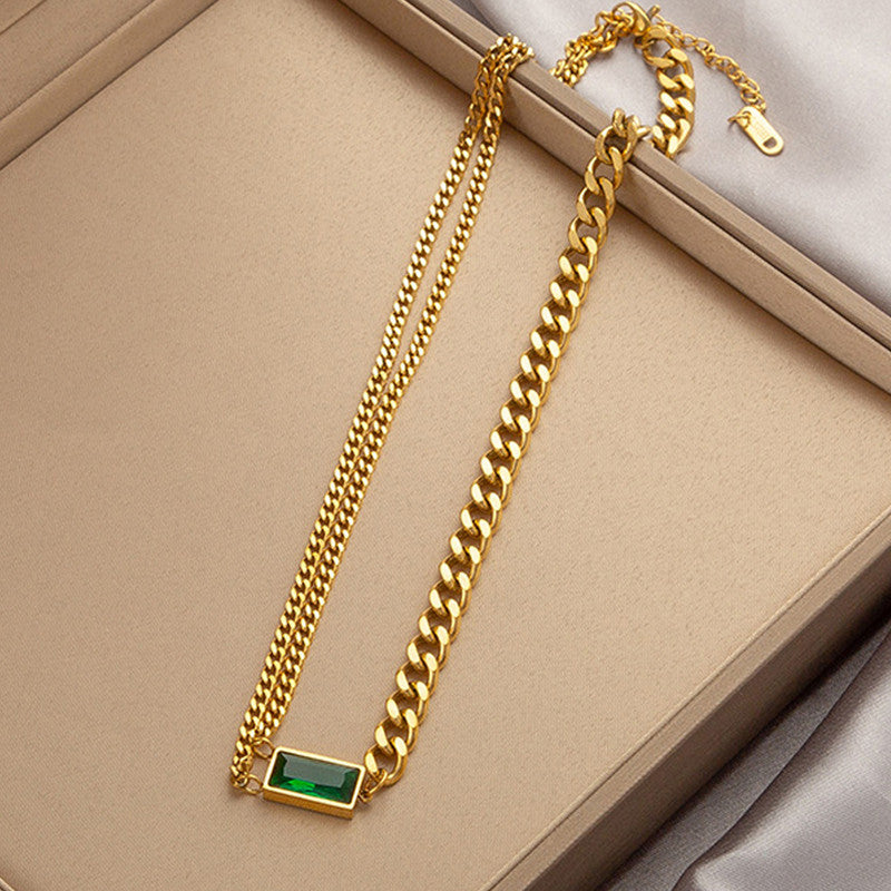 Jewels Galaxy Gold-Plated Anti Tarnish Green Geometric Pendant