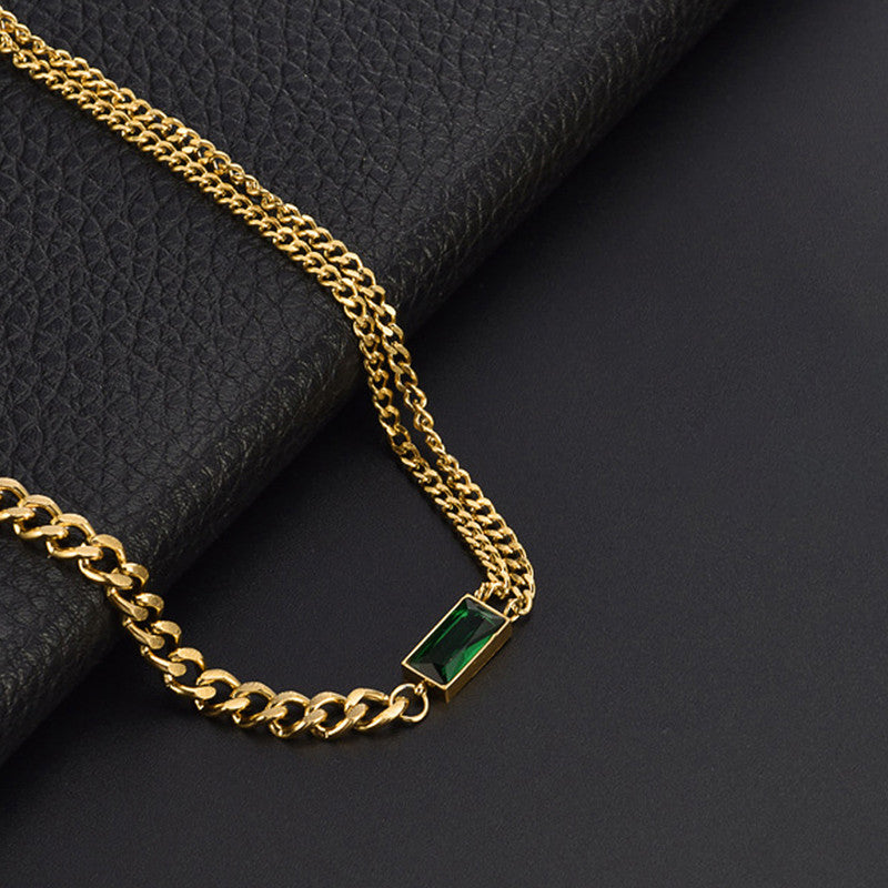 Jewels Galaxy Gold-Plated Anti Tarnish Green Geometric Pendant