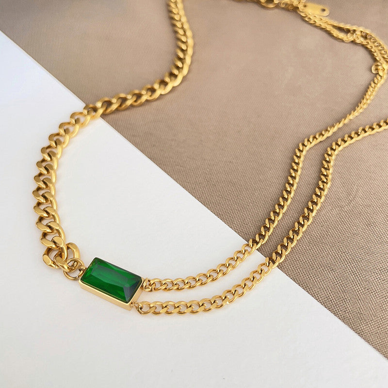 Jewels Galaxy Gold-Plated Anti Tarnish Green Geometric Pendant