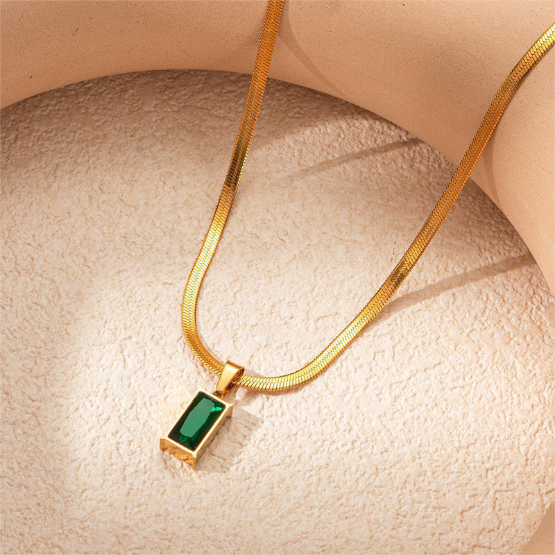 Jewels Galaxy Gold-Plated Anti Tarnish Green Geometric Pendant