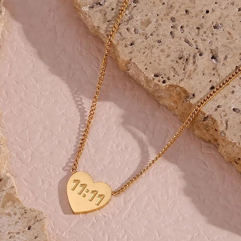 Jewels Galaxy Gold-Plated Anti Tarnish 11:11 Heart Themed Angel Make a Wish Pendant