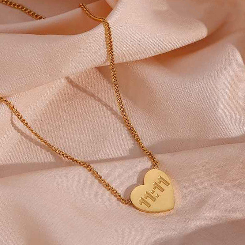 Jewels Galaxy Gold-Plated Anti Tarnish 11:11 Heart Themed Angel Make a Wish Pendant