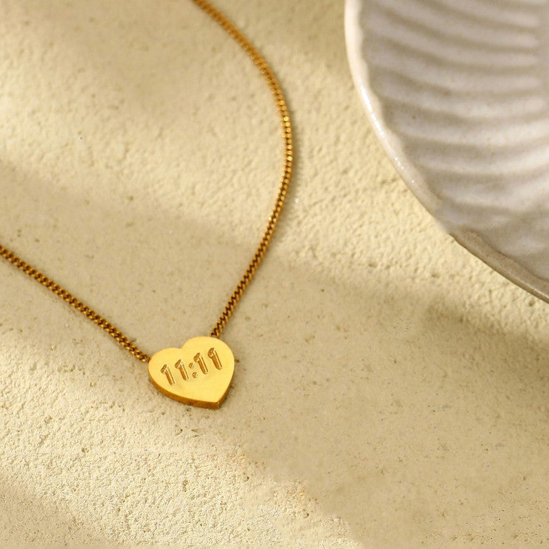 Jewels Galaxy Gold-Plated Anti Tarnish 11:11 Heart Themed Angel Make a Wish Pendant
