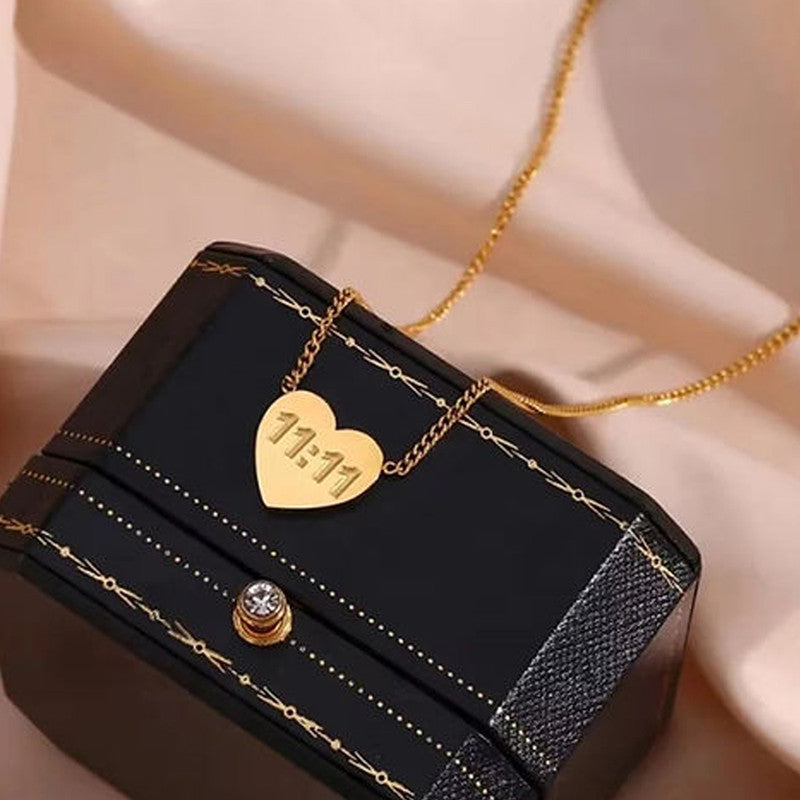 Jewels Galaxy Gold-Plated Anti Tarnish 11:11 Heart Themed Angel Make a Wish Pendant