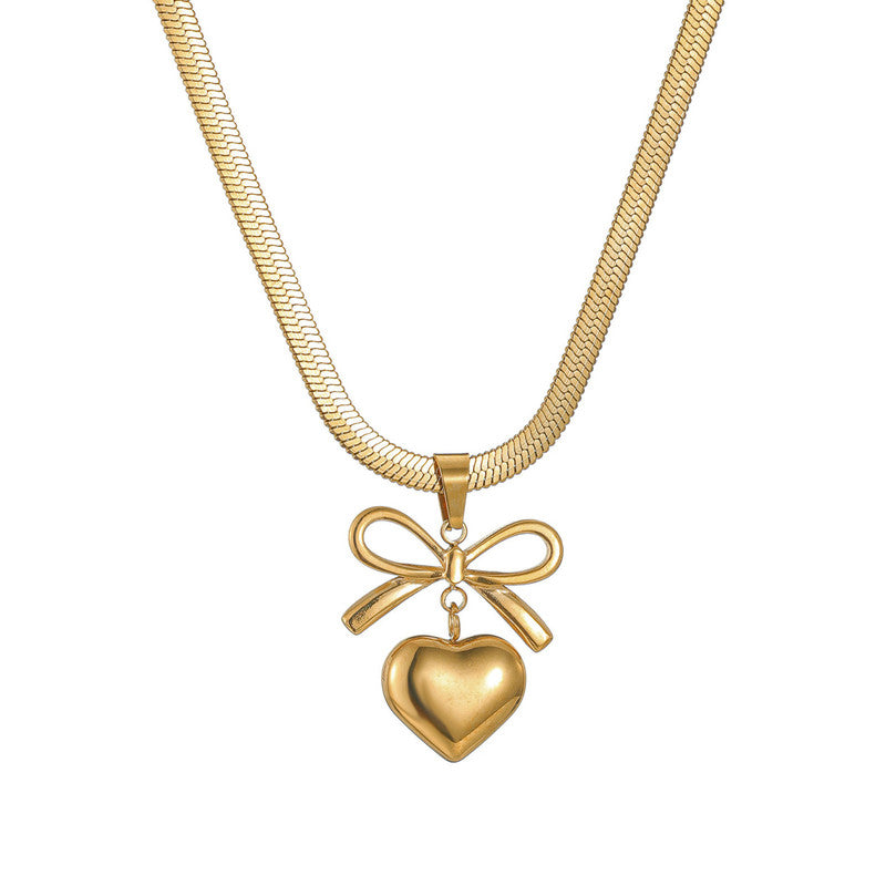 Jewels Galaxy Gold Plated Anti Tarnish Bow Knot Heart Themed Pendant