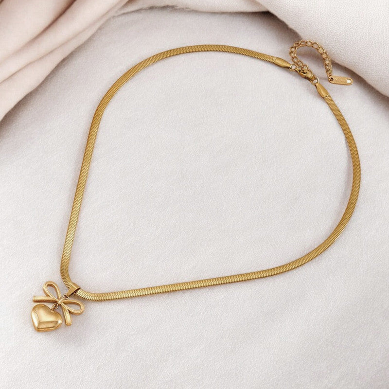 Jewels Galaxy Gold Plated Anti Tarnish Bow Knot Heart Themed Pendant