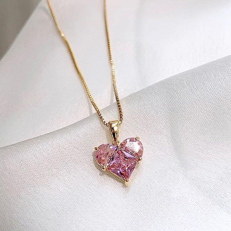 Jewels Galaxy Gold-Plated Anti Tarnish Pink Heart Themed CZ Pendant