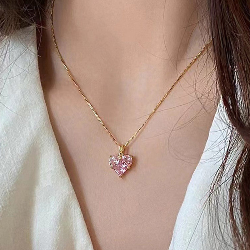 Jewels Galaxy Gold-Plated Anti Tarnish Pink Heart Themed CZ Pendant