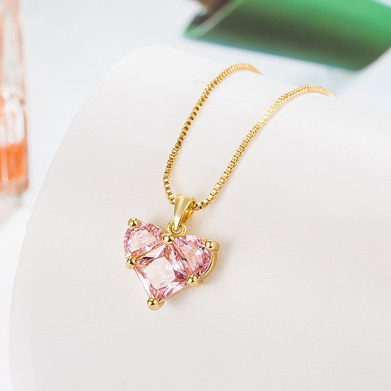 Jewels Galaxy Gold-Plated Anti Tarnish Pink Heart Themed CZ Pendant