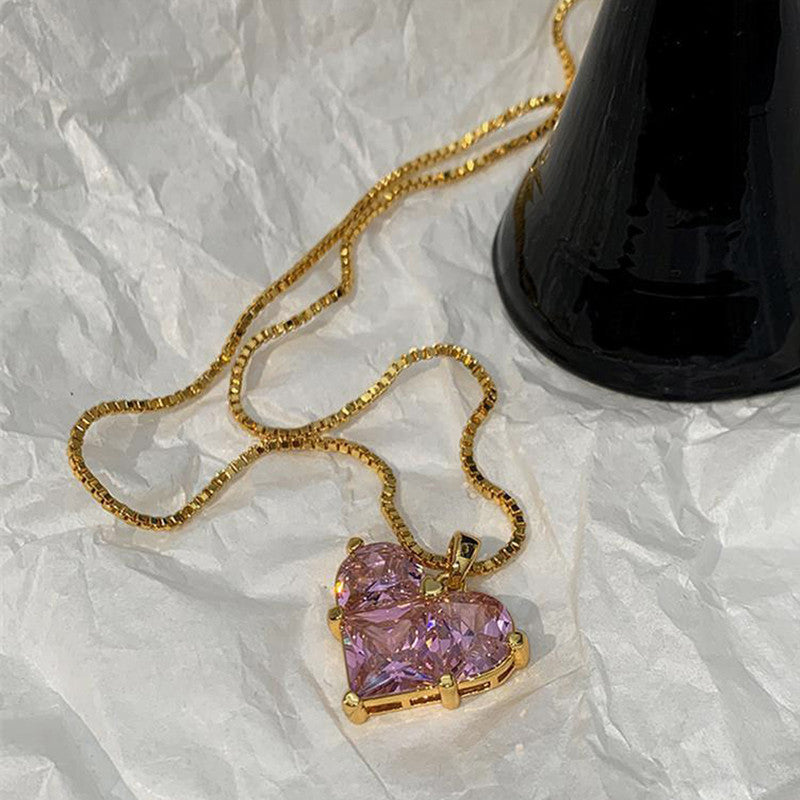 Jewels Galaxy Gold-Plated Anti Tarnish Pink Heart Themed CZ Pendant