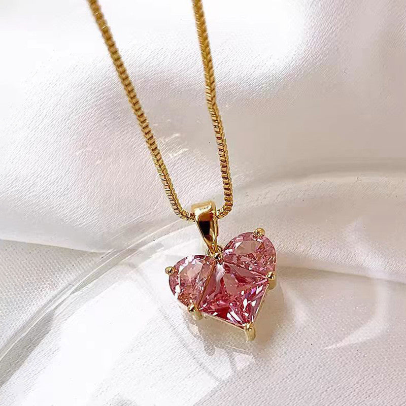 Jewels Galaxy Gold-Plated Anti Tarnish Pink Heart Themed CZ Pendant