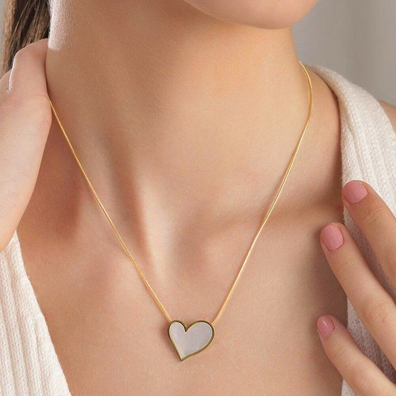 Jewels Galaxy Gold-Plated Anti Tarnish Heart Themed MOP Pendant