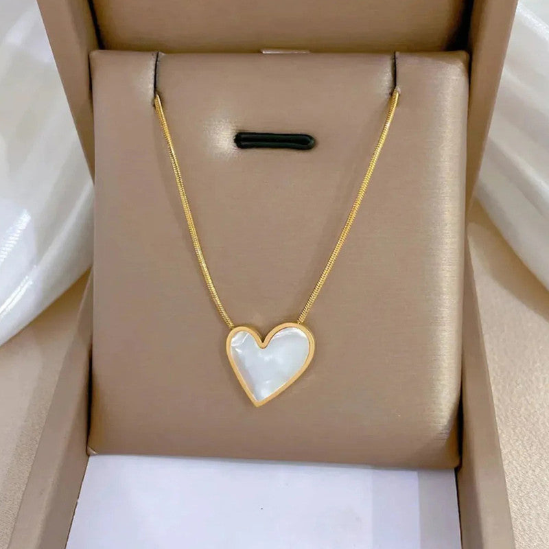 Jewels Galaxy Gold-Plated Anti Tarnish Heart Themed MOP Pendant