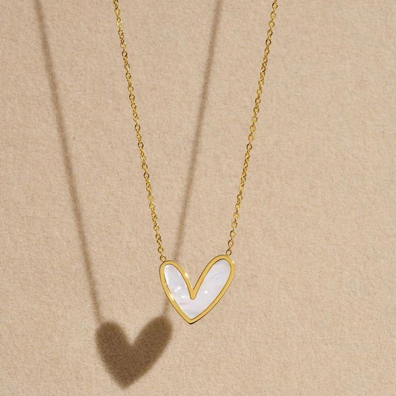 Jewels Galaxy Gold-Plated Anti Tarnish Heart Themed MOP Pendant