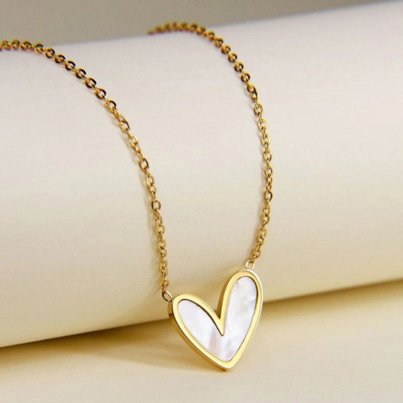 Jewels Galaxy Gold-Plated Anti Tarnish Heart Themed MOP Pendant
