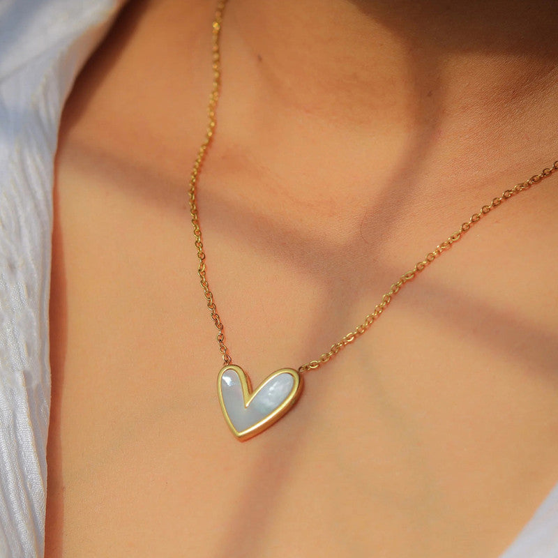 Jewels Galaxy Gold-Plated Anti Tarnish Heart Themed MOP Pendant
