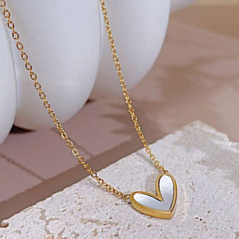 Jewels Galaxy Gold-Plated Anti Tarnish Heart Themed MOP Pendant