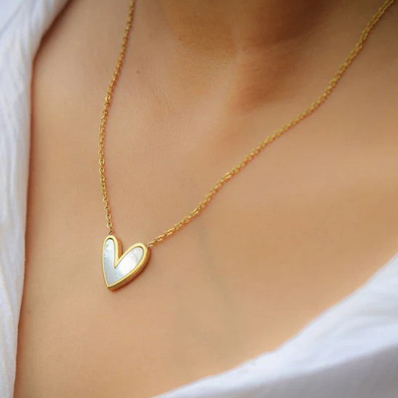 Jewels Galaxy Gold-Plated Anti Tarnish Heart Themed MOP Pendant