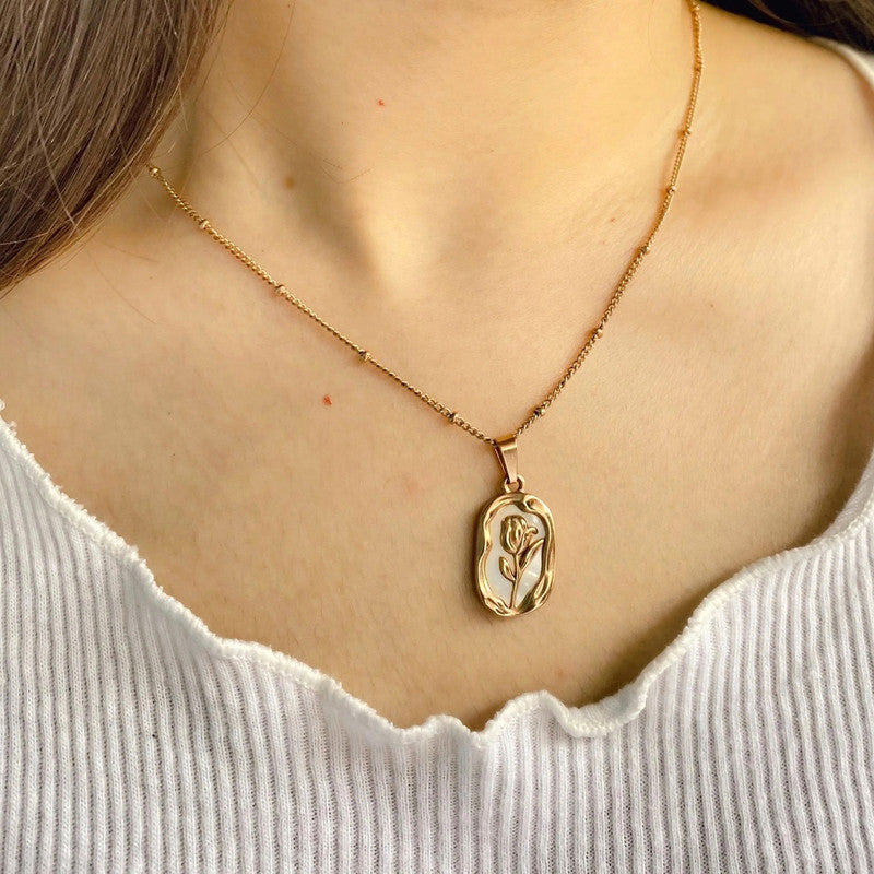 Jewels Galaxy Gold Plated Anti Tarnish Rose Themed Pendant