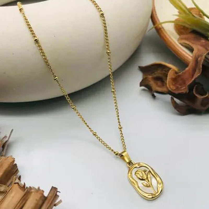 Jewels Galaxy Gold Plated Anti Tarnish Rose Themed Pendant