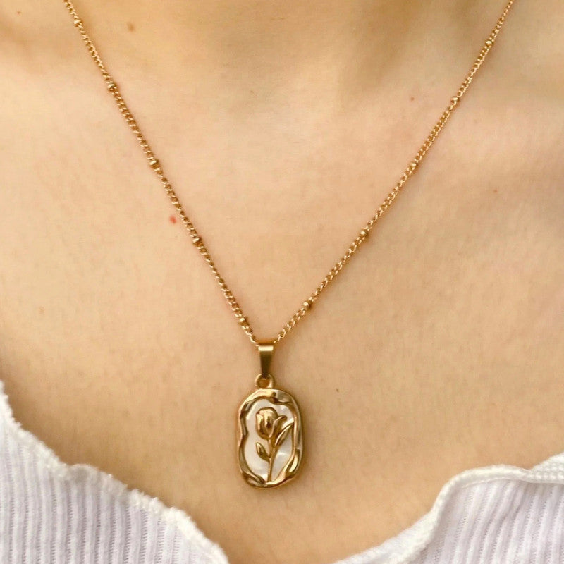 Jewels Galaxy Gold Plated Anti Tarnish Rose Themed Pendant
