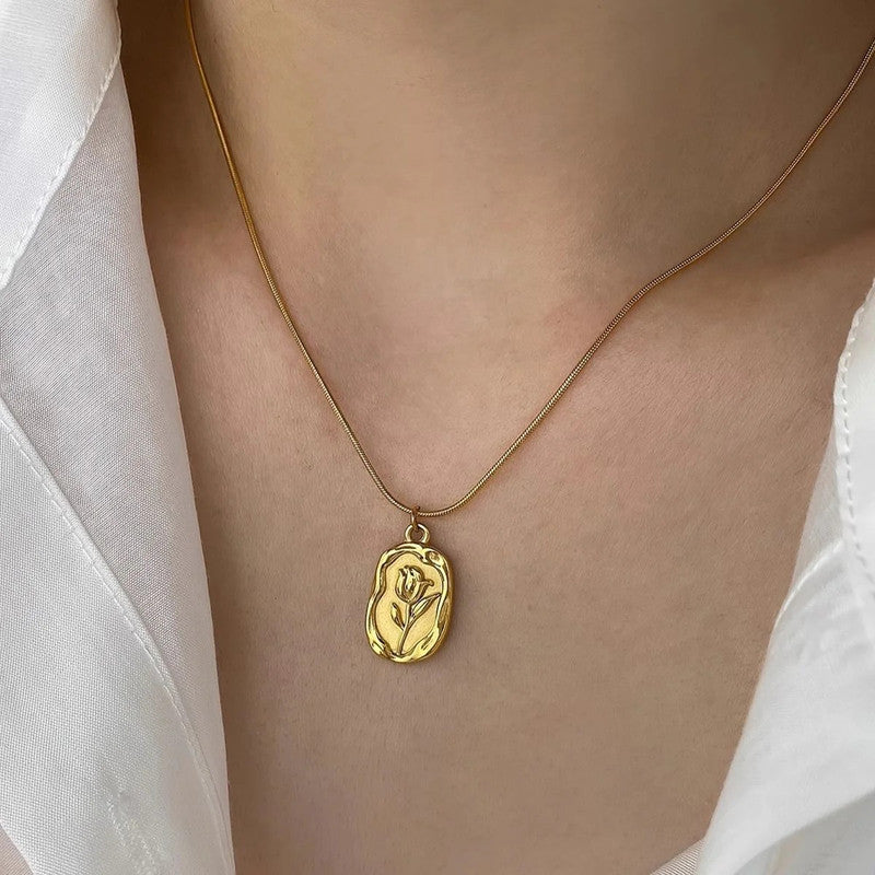 Jewels Galaxy Gold Plated White Anti Tarnish Rose Themed Pendant