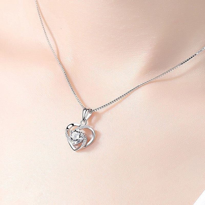 Jewels Galaxy Silver Plated Anti Tarnish American Diamond Studded Heart Themed Pendant