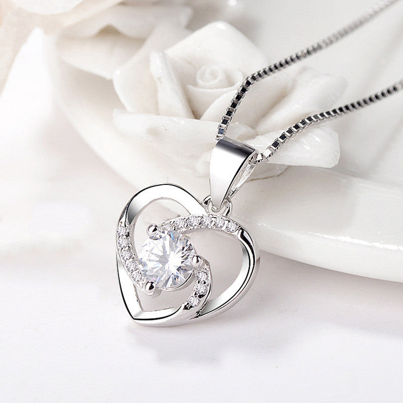 Jewels Galaxy Silver Plated Anti Tarnish American Diamond Studded Heart Themed Pendant