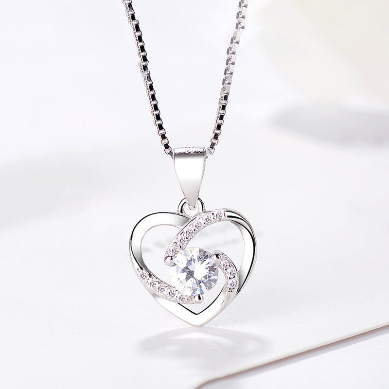 Jewels Galaxy Silver Plated Anti Tarnish American Diamond Studded Heart Themed Pendant